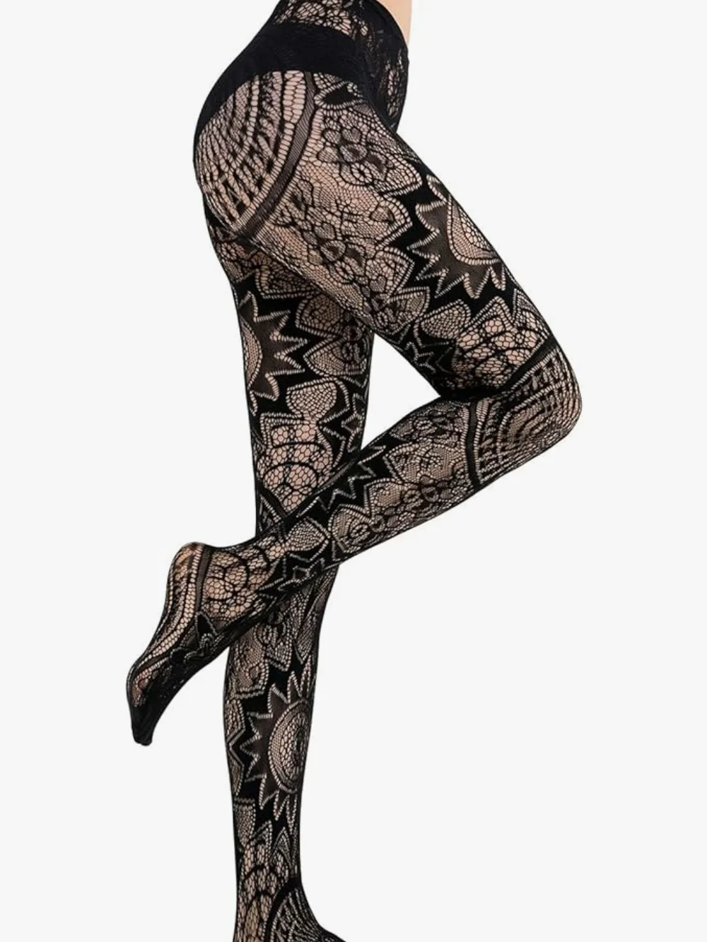 Gothic Lace Pattern Black Sheer Stockings Elegant Women's Hosiery